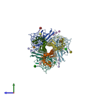 PDB entry 1hgf coloured by chain, side view.