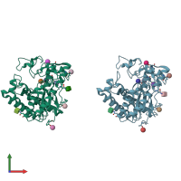 PDB entry 1hgw coloured by chain, front view.
