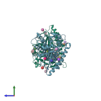 PDB entry 1hgy coloured by chain, side view.