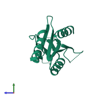 PDB entry 1hh1 coloured by chain, side view.