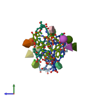 PDB entry 1hh3 coloured by chain, side view.