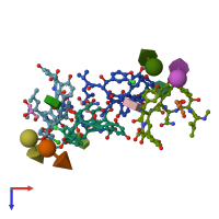 PDB entry 1hh3 coloured by chain, top view.
