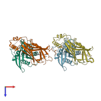 PDB entry 1hh4 coloured by chain, top view.