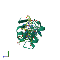 PDB entry 1hh5 coloured by chain, side view.