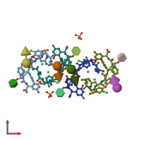 PDB entry 1hhf coloured by chain, front view.