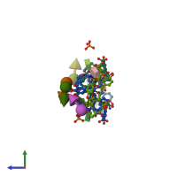 PDB entry 1hhf coloured by chain, side view.