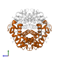 Hemoglobin subunit beta in PDB entry 1hho, assembly 1, side view.