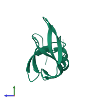 PDB entry 1hhp coloured by chain, side view.