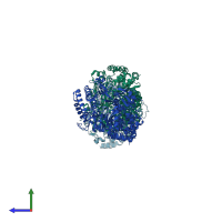 PDB entry 1hhs coloured by chain, side view.