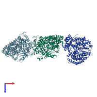 PDB entry 1hhs coloured by chain, top view.