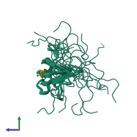 PDB entry 1hhv coloured by chain, ensemble of 25 models, side view.