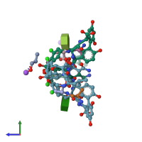 PDB entry 1hhy coloured by chain, side view.
