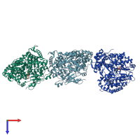 PDB entry 1hi1 coloured by chain, top view.