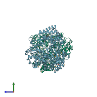 PDB entry 1hi8 coloured by chain, side view.