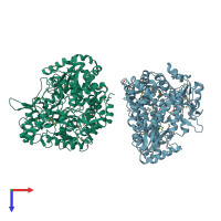 PDB entry 1hi8 coloured by chain, top view.