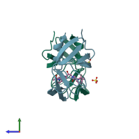PDB entry 1hii coloured by chain, side view.