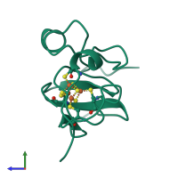 PDB entry 1hip coloured by chain, side view.