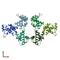 PDB entry 1hiw coloured by chain, front view.