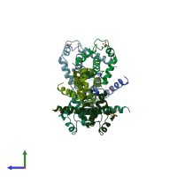 PDB entry 1hiw coloured by chain, side view.