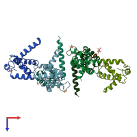 PDB entry 1hiw coloured by chain, top view.