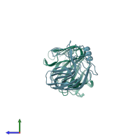 PDB entry 1hix coloured by chain, side view.