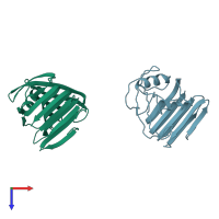 PDB entry 1hix coloured by chain, top view.