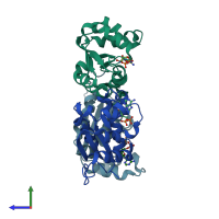 PDB entry 1hiy coloured by chain, side view.