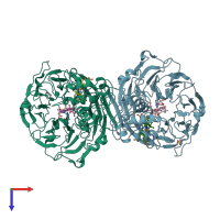 PDB entry 1hj3 coloured by chain, top view.