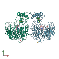 PDB entry 1hj4 coloured by chain, front view.