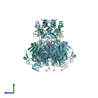 PDB entry 1hj4 coloured by chain, side view.