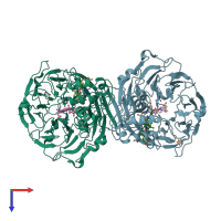 PDB entry 1hj4 coloured by chain, top view.