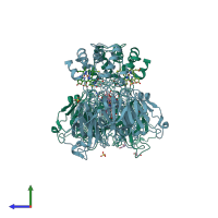 PDB entry 1hj5 coloured by chain, side view.