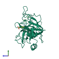 PDB entry 1hj8 coloured by chain, side view.