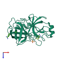 PDB entry 1hj8 coloured by chain, top view.