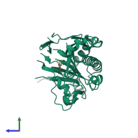PDB entry 1hjf coloured by chain, side view.