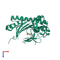 PDB entry 1hjf coloured by chain, top view.