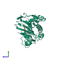 PDB entry 1hjg coloured by chain, side view.