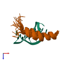 PDB entry 1hji coloured by chain, ensemble of 20 models, top view.