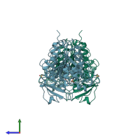 PDB entry 1hjk coloured by chain, side view.