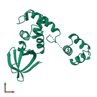 PDB entry 1hjp coloured by chain, front view.