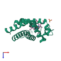 PDB entry 1hjt coloured by chain, top view.