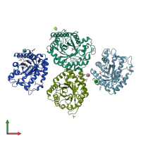 PDB entry 1hju coloured by chain, front view.