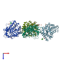 PDB entry 1hju coloured by chain, top view.