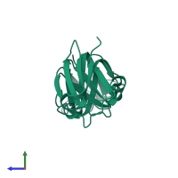 PDB entry 1hk0 coloured by chain, side view.