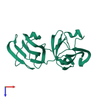 PDB entry 1hk0 coloured by chain, top view.