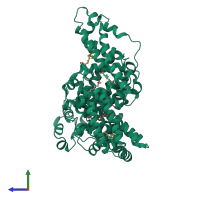 PDB entry 1hk4 coloured by chain, side view.