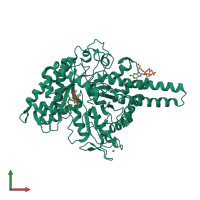 PDB entry 1hk8 coloured by chain, front view.