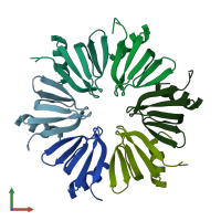 PDB entry 1hk9 coloured by chain, front view.