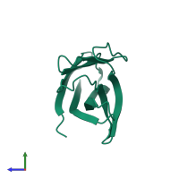 PDB entry 1hkf coloured by chain, side view.