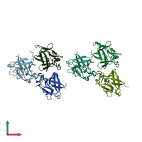 PDB entry 1hkn coloured by chain, front view.